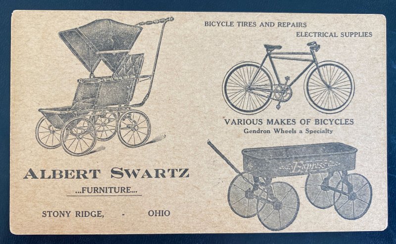 Mint USA Advertising Postcard Albert Swartz Bicycles & Repairs Stony Ridge OH 