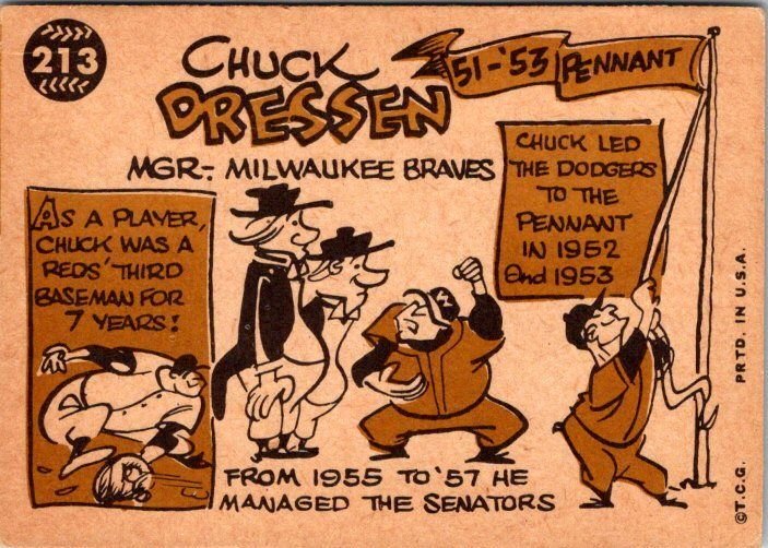 1960 Topps Baseball Card Chuck Dressen Manager Milwaukee Braves sk10576