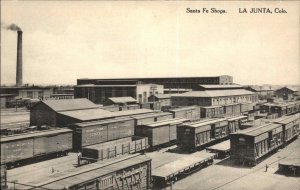La Junta CO Sante Fe RR Train Shops c1915 Postcard