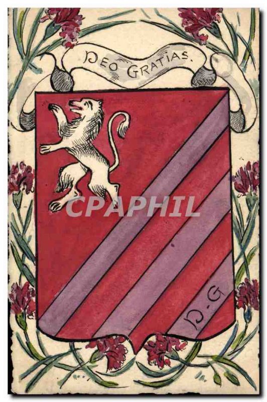 Old Postcard Fancy (drawing hand) Deo Gratias Lion