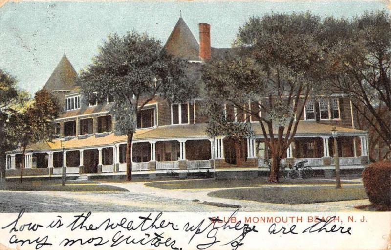 Monmouth Beach New Jersey Club House Street View Antique Postcard K106191