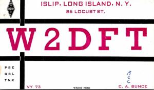 New York Long Island Islip QSL Card W2DFT  C A Bunce 1950