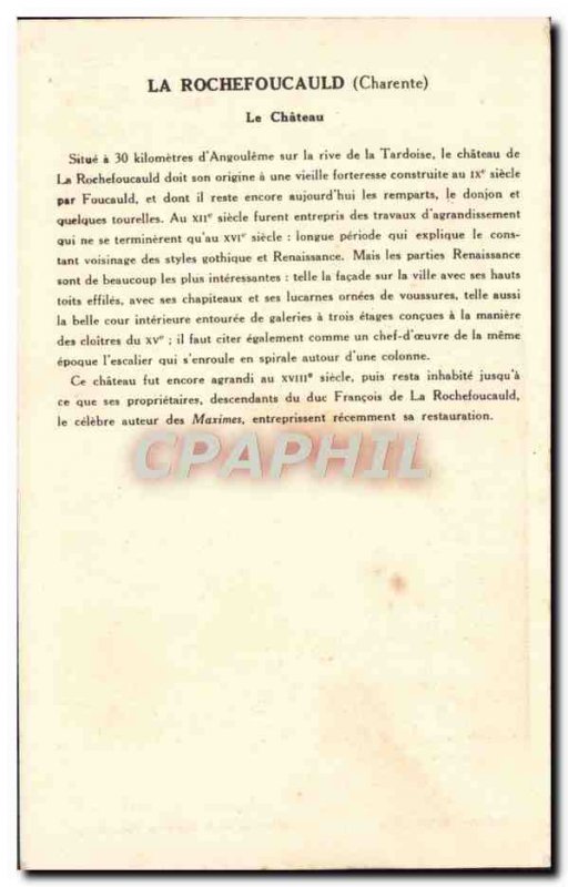 Old Postcard Chateau La Rochefoucauld