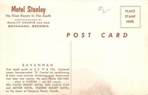 Savannah GA~Motel Stanley~US 17~Air View~Artists Sketch~Cars~1950s Post Card