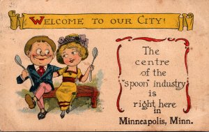 Minnesota Minneapolis Couple Sitting On Bench Holding Spoons Welcome To Our C...