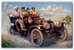 c1910's Men Women Riding Car Automobile Oilette Tuck's Unposted Antique Postcard