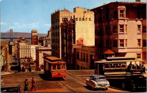 Vtg San Francisco CA Cable Car Crossing at California & Powell Street Postcard