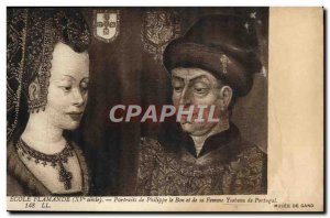 Postcard Old Flemish School Potraits of Philip the Good and his wife Ysabeau ...