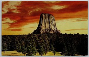 Vtg Wyoming WY Devils Tower at Sunset National Monument 1950s View Old Postcard