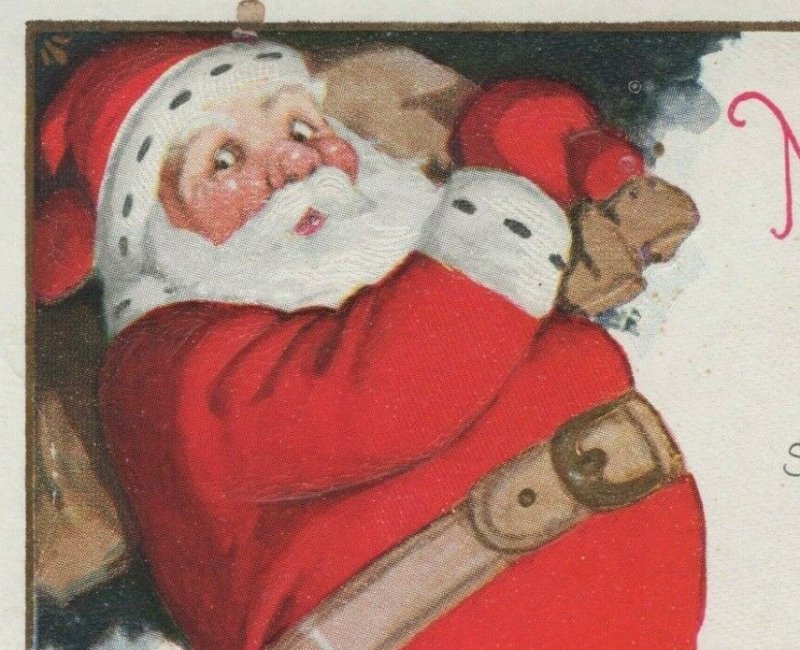 Christmas Santa Claus red suit sack of toys bag poem c1910s postcard B264 