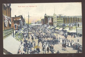 SOUTH BEND INDIANA DOWNTOWN MICHIGAN STREET SCENE VINTAGE POSTCARD 1909