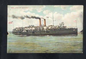STEAMER SHIP BOAT SS CITY OF DETROIT VINTAGE POSTCARD 1908