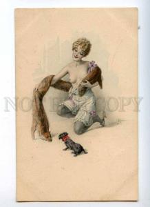 226812 NUDE Woman FOX FUR & Terrier by KUDERNY old VIENNE Munk