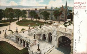 Vintage Postcard 1905 Grand Staircase & Capitol Grounds Landmark Albany New York