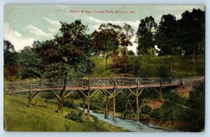 Moberly Missouri MO Postcard Rustic Bridge Forest Park Trees River 1910 Vintage