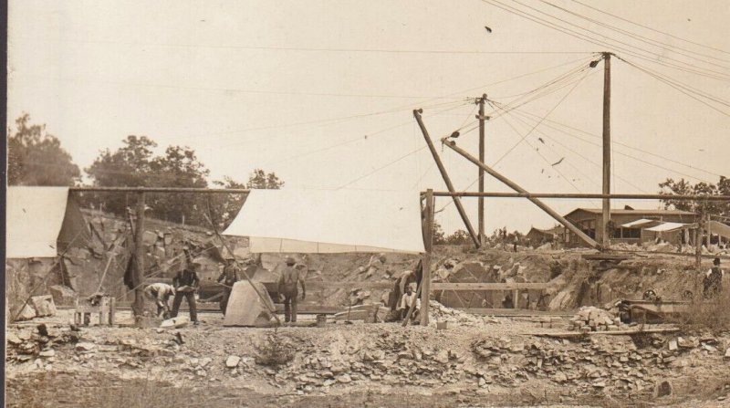 Berlin WISCONSIN RPPC 1910 QUARRY OPERATION Workers RAILROAD CARS Loading WI KB