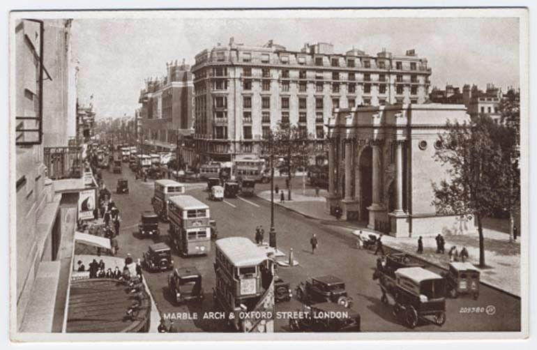 London, United Kingdom, Early View of Marble Arch and Oxford Street