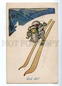 187429 NEW YEAR Skiing SANTA CLAUS by JANSSON Vintage ART DECO