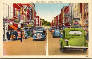 Linen Postcard State Street Border in Bristol, Virginia and Tennessee