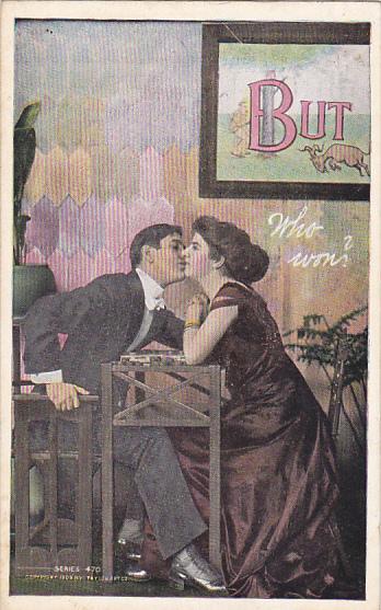 Romantic Couple Kissing But Who Won 1910