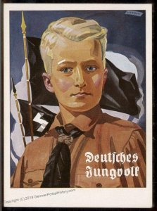 3rd Reich Germany Hitler Youth HJ Nuernberg Cachet Propaganda Card UNUSED 93390