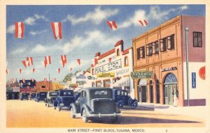 Main Street Scene 1st Block TIJUANA Sammy's Bar Mexico 1940s Vintage Postcard