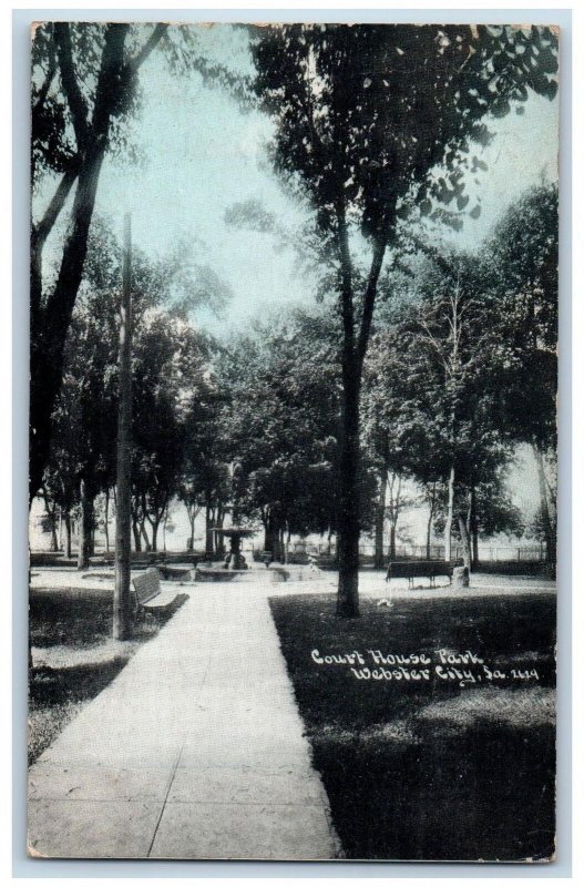 1913 Court House Park Pathways To Fountain Webster City Iowa IA Antique Postcard