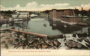 Westbrook ME River & Dana Warp Mill c1905 Postcard