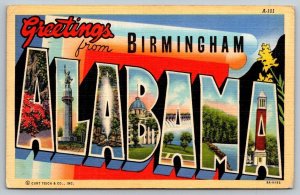 Vintage Alabama Postcard -  Large Letter Greetings from Birmingham  1942