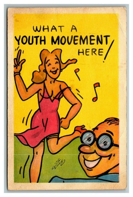 Vintage 1947 Comic Postcard Young Woman Dancing - What a Youth Movement Here!