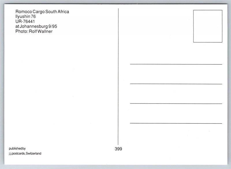 Airplane Postcard Romoco Cargo South Africa Airlines Ilyushin 76 UR-76441 FY6