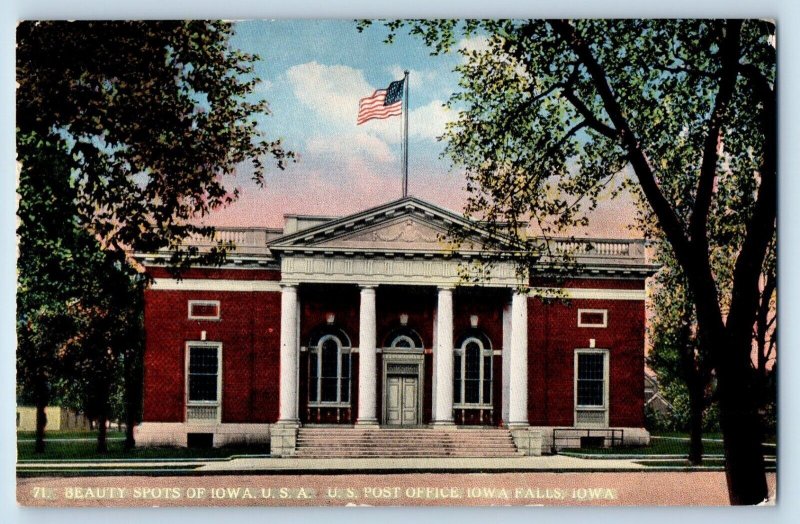 Iowa Falls Iowa Postcard Beauty Spots Post Office Exterior Building 1922 Vintage