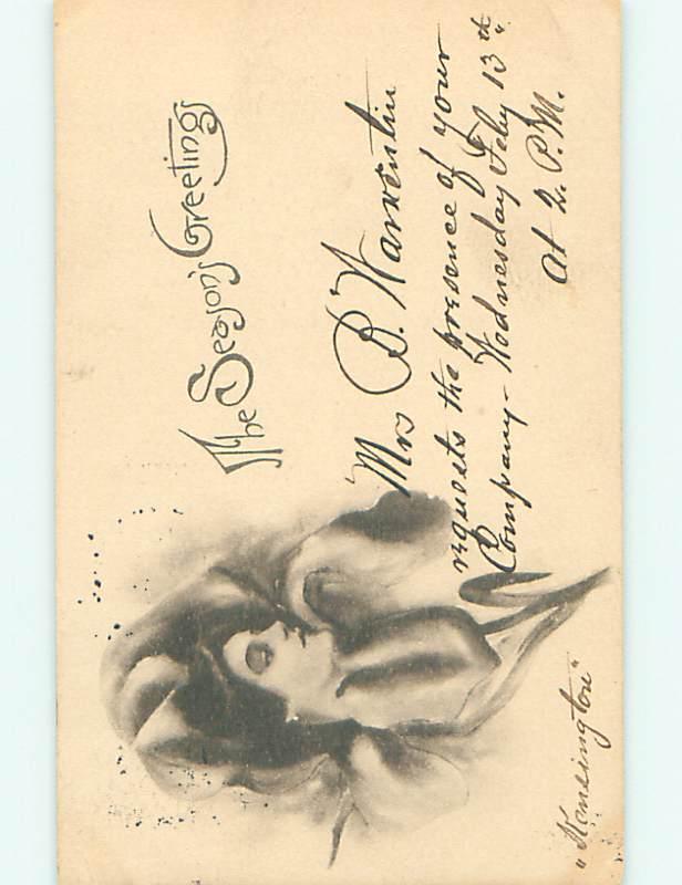 Divided-Back art nouveau signed PRETTY GIRL WITH SEASONS GREETINGS r2459