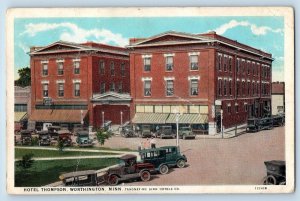 Worthington Minnesota MN Postcard Hotel Thompson Building Exterior 1934 Cars