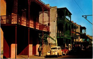 Vtg New Orleans Louisiana LA Street Scene Old Cars Vieux Carre 1950s Postcard