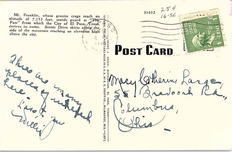 Postcard MOUNTAIN SCENE El Paso Texas TX AJ3423