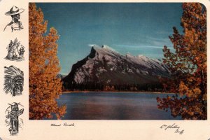 CONTINENTAL SIZE POSTCARD MOUNT RUNDLE IN THE TOWN OF BANFF ALBERTA 1950s SIGNED