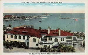 Yacht Club and Yacht Basin, St. Petersburg, Florida, Early Postcard, Unused