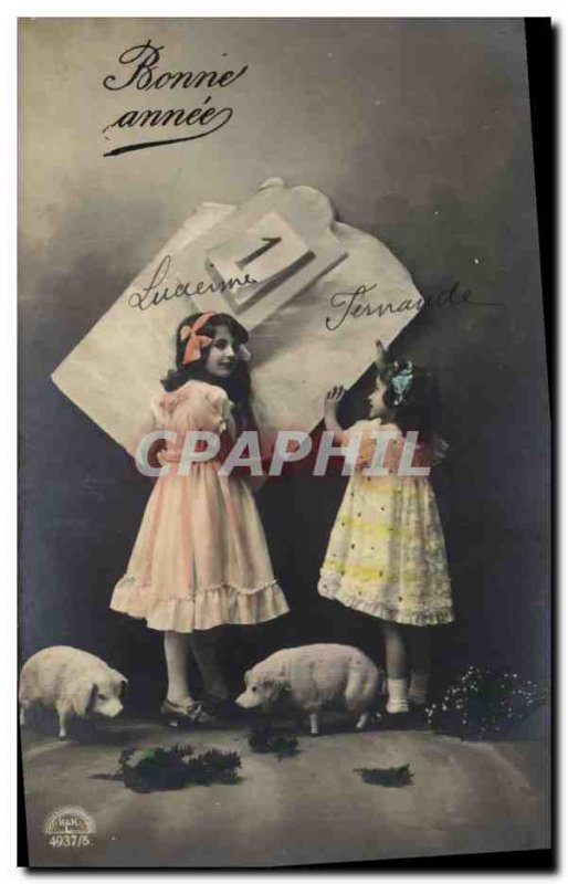 Postcard Old Pig Pig Kids Happy New Year