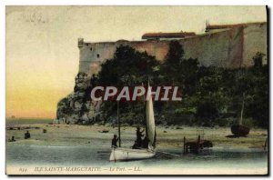 Old Postcard Île Sainte-Marguerite Fort Boat