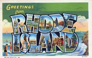 RI, Rhode Island Linen Large Letter Postcard