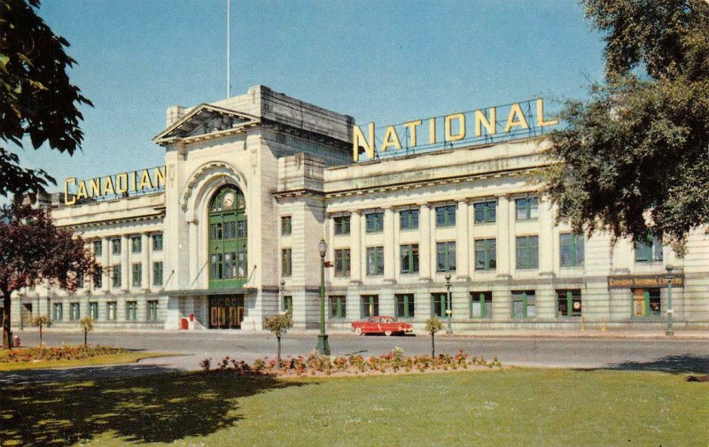 CANADIAN NATIONAL STATION Vancouver Railroad Station c1950s Vintage Postcard