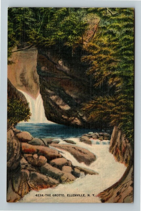 Ellenville, NYNew York, The Grotto, Waterfall, Linen Postcard United
