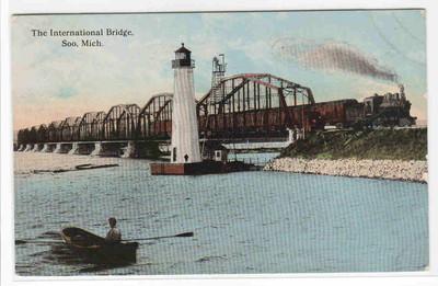 Railroad Train International Bridge Lighthouse Soo Michigan 