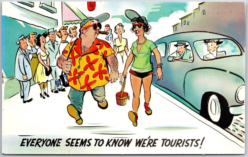 Couple In Vacation Everyone Seems To Know We're Tourist! Comic Card Postcard