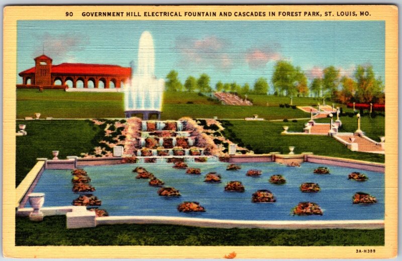 VINTAGE POSTCARD GOVERNMENT HILL ELECTRICAL FOUNTAIN AT ST. LOUIS MISSOURI