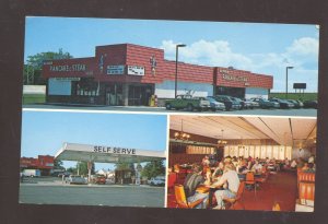 MACKINAW CITY MICHIGAN RESTAURANT GAS STATION OLD CARS VINTAGE POSTCARD