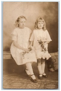 Portland Oregon OR Postcard RPPC Photo Girls With Flowers Studio c1910's Antique