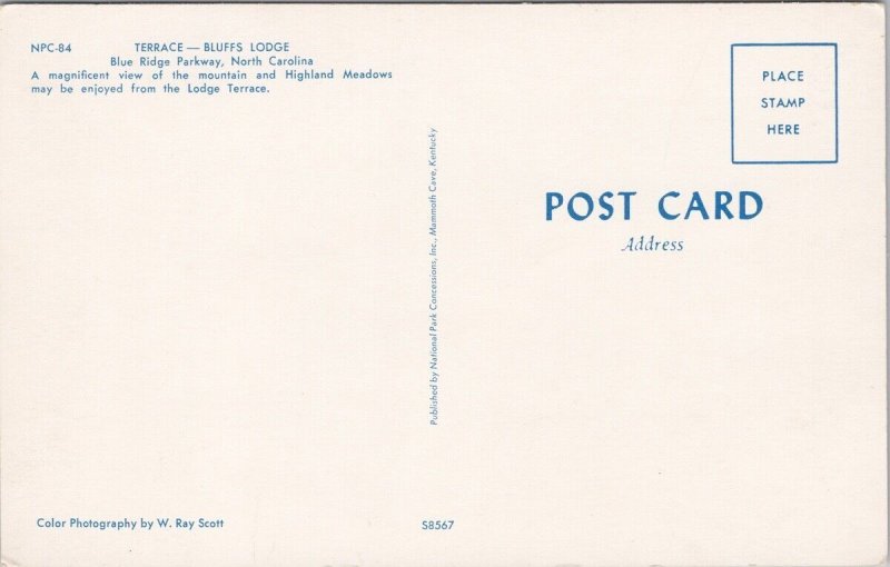 Bluffs Lodge Blue Ridge Parkway NC Terrace Unused Vintage Postcard H33