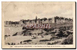 Old Postcard The d & # Sables 39Olonne Rocks and the Corniche Beach